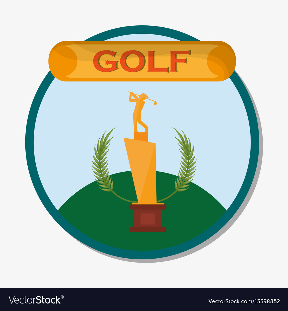 Golf golden trophy award emblem Royalty Free Vector Image