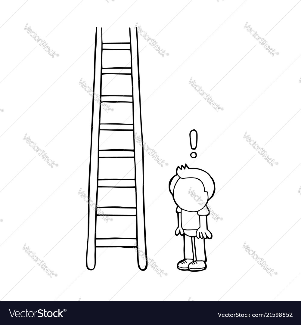 Hand-drawn cartoon of man looking wooden ladder Vector Image