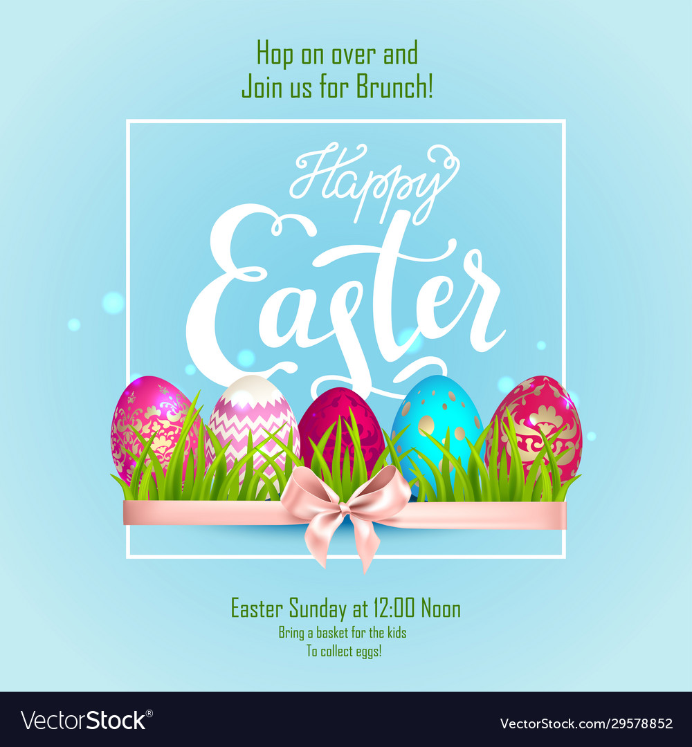 Happy easter lettering eggs and tulips Royalty Free Vector