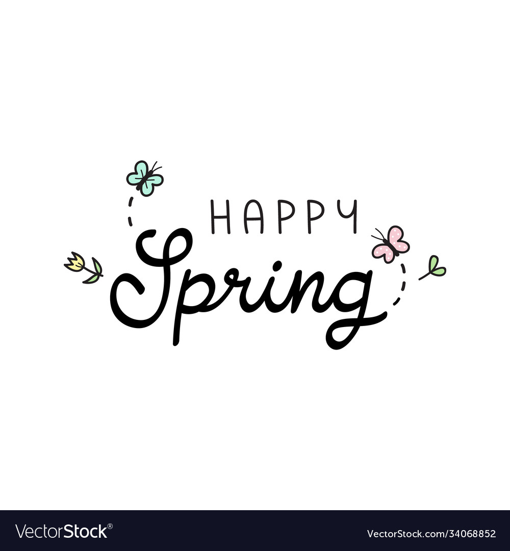 Happy spring floral text hand drawn card Vector Image