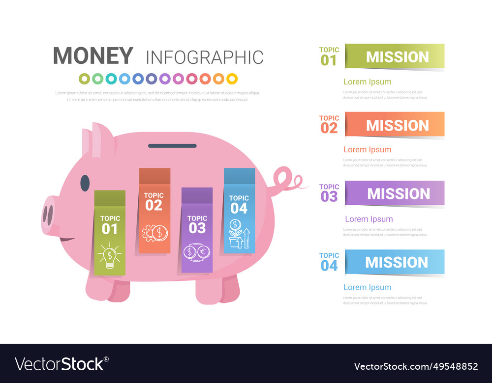 Infographics piggy bank 4 labels keep Royalty Free Vector