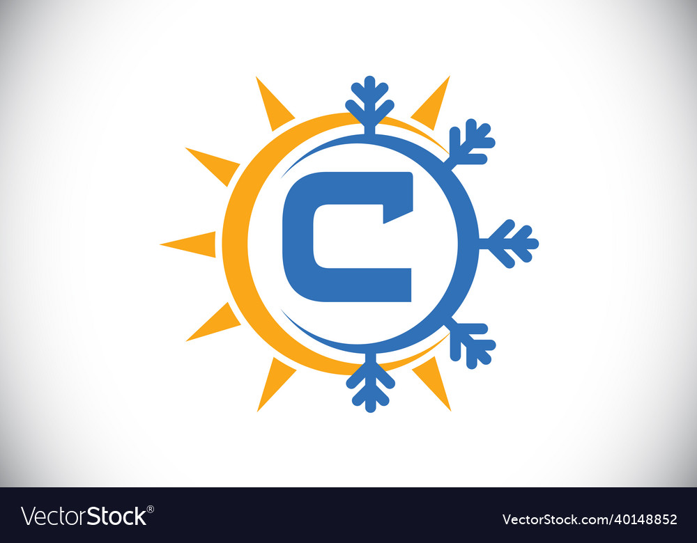 Initial c monogram alphabet with abstract sun vector image Initial c monogram alphabet with abstract sun