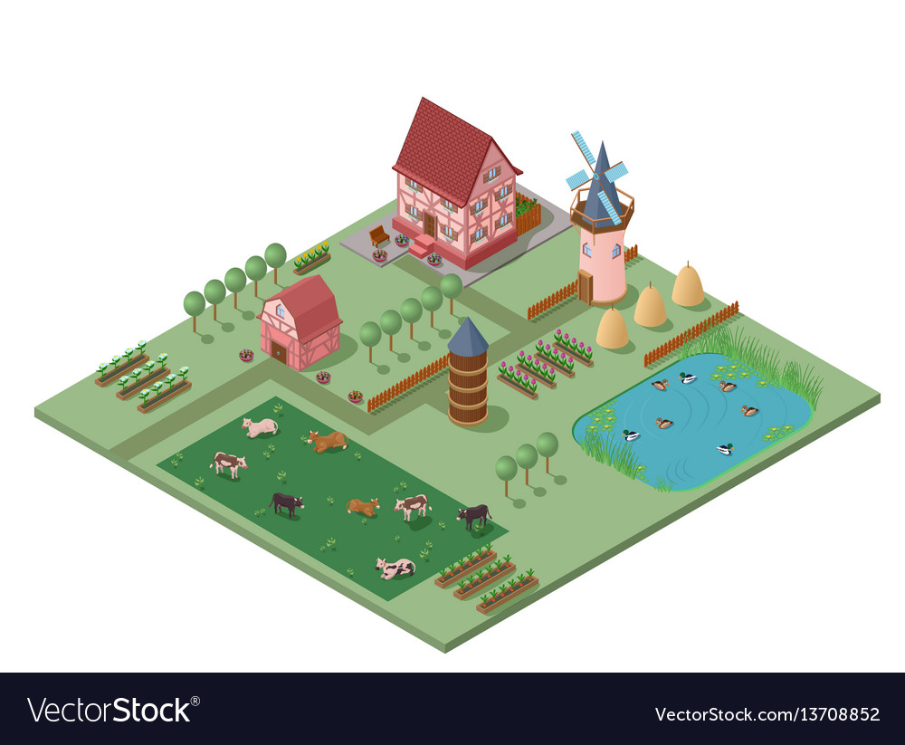 Isometric agriculture rural composition Royalty Free Vector