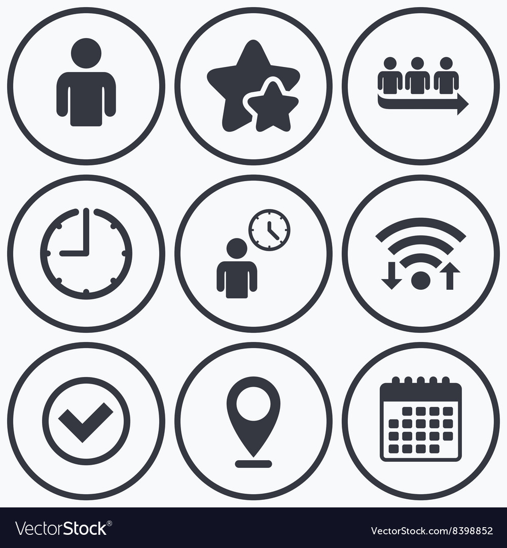 Queue icon person waiting sign check and time