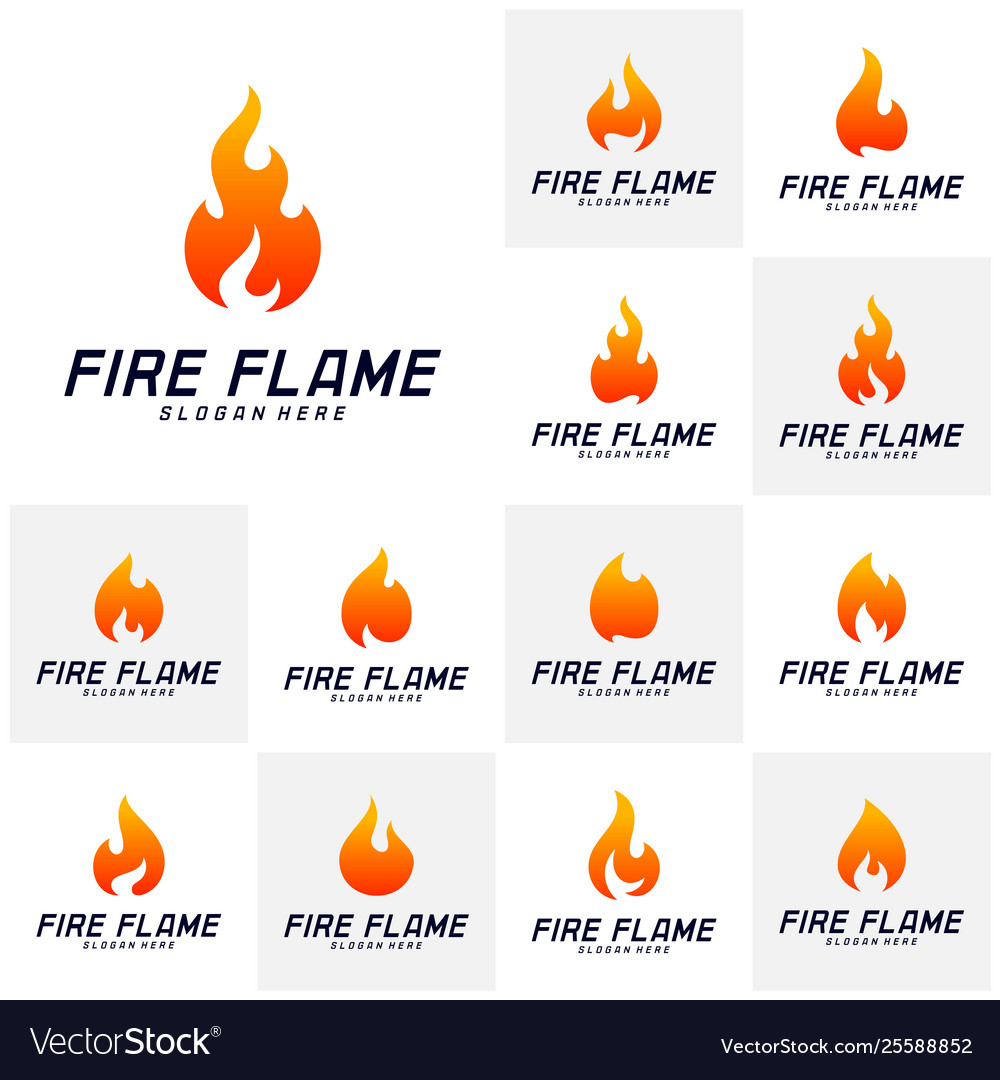 Set fire flame logo design template icon symbol