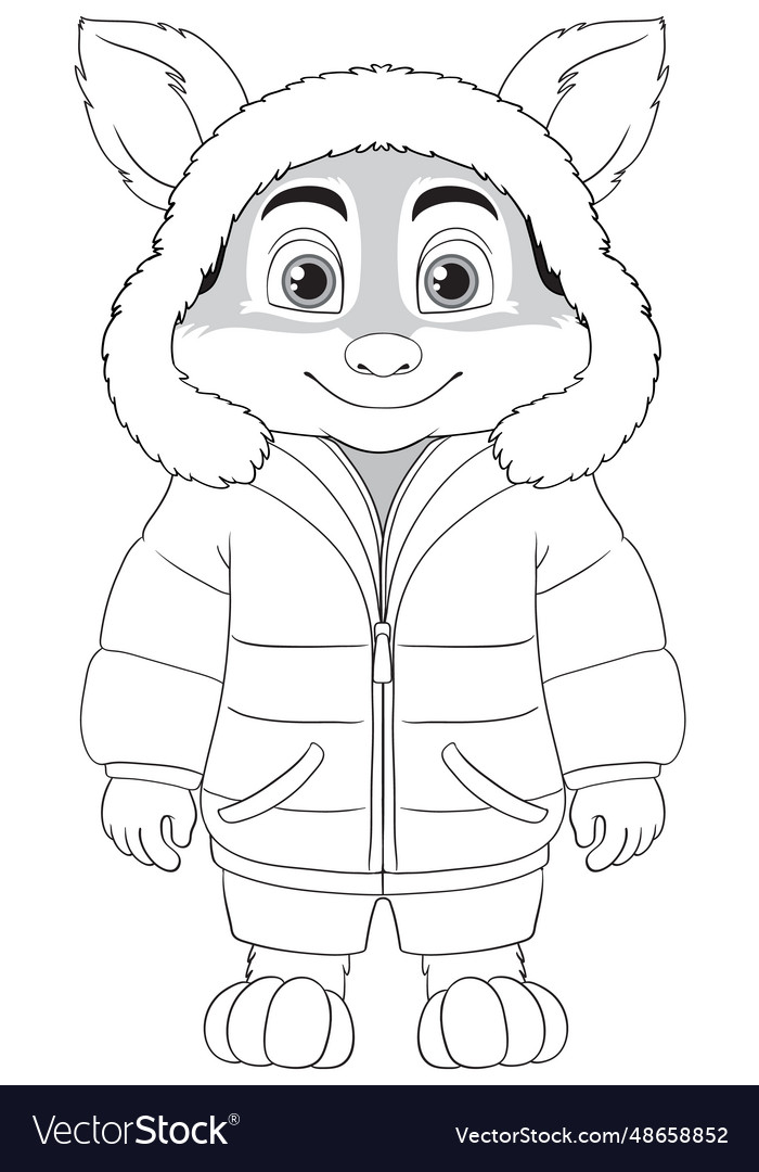 Winter coat-wearing fox cartoon character outline