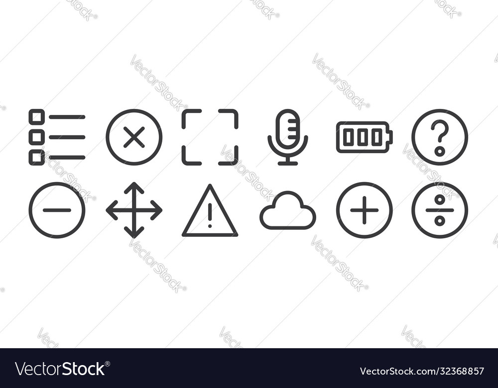 12 set linear user interface icons thin vector image 12 set linear user interface icons thin