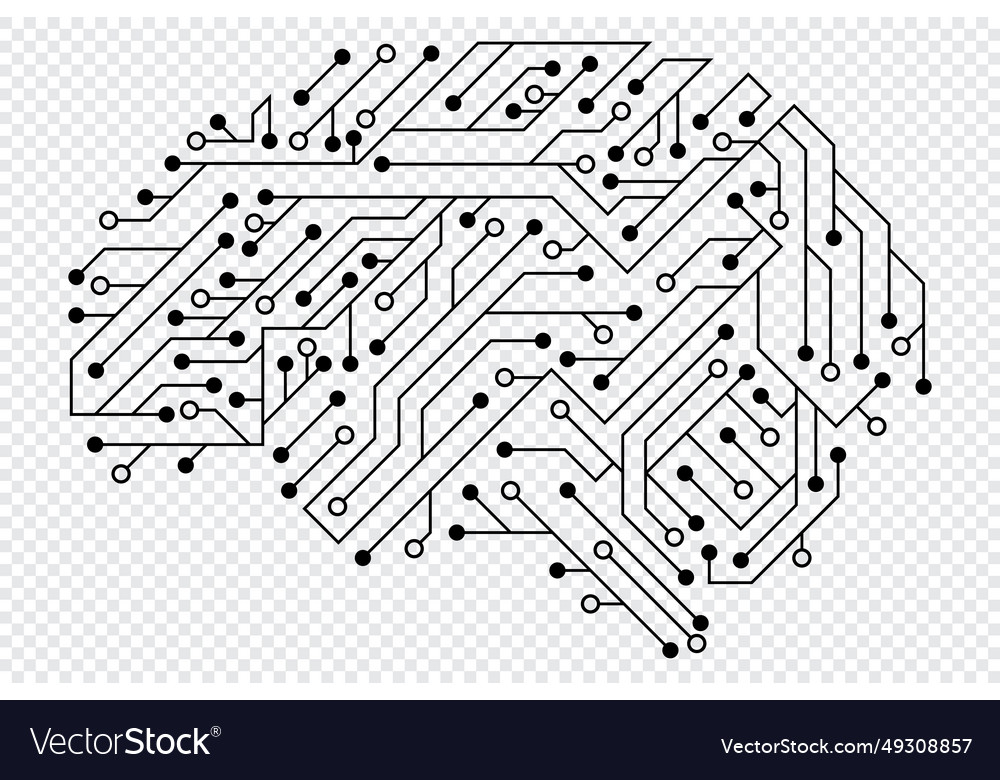 Artificial intelligence brain with board circuit vector image Artificial intelligence brain with board circuit