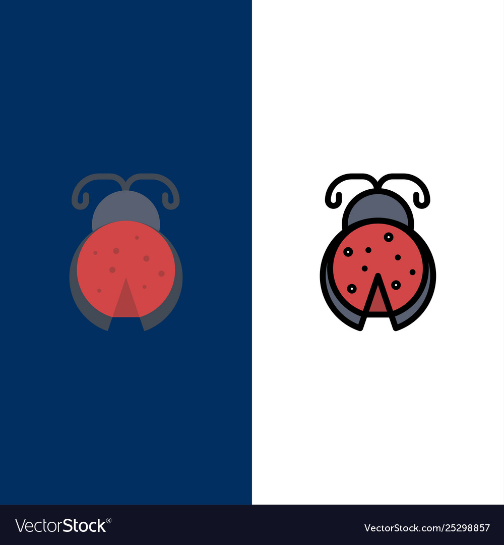 Bug insect ladybug spring icons flat and line