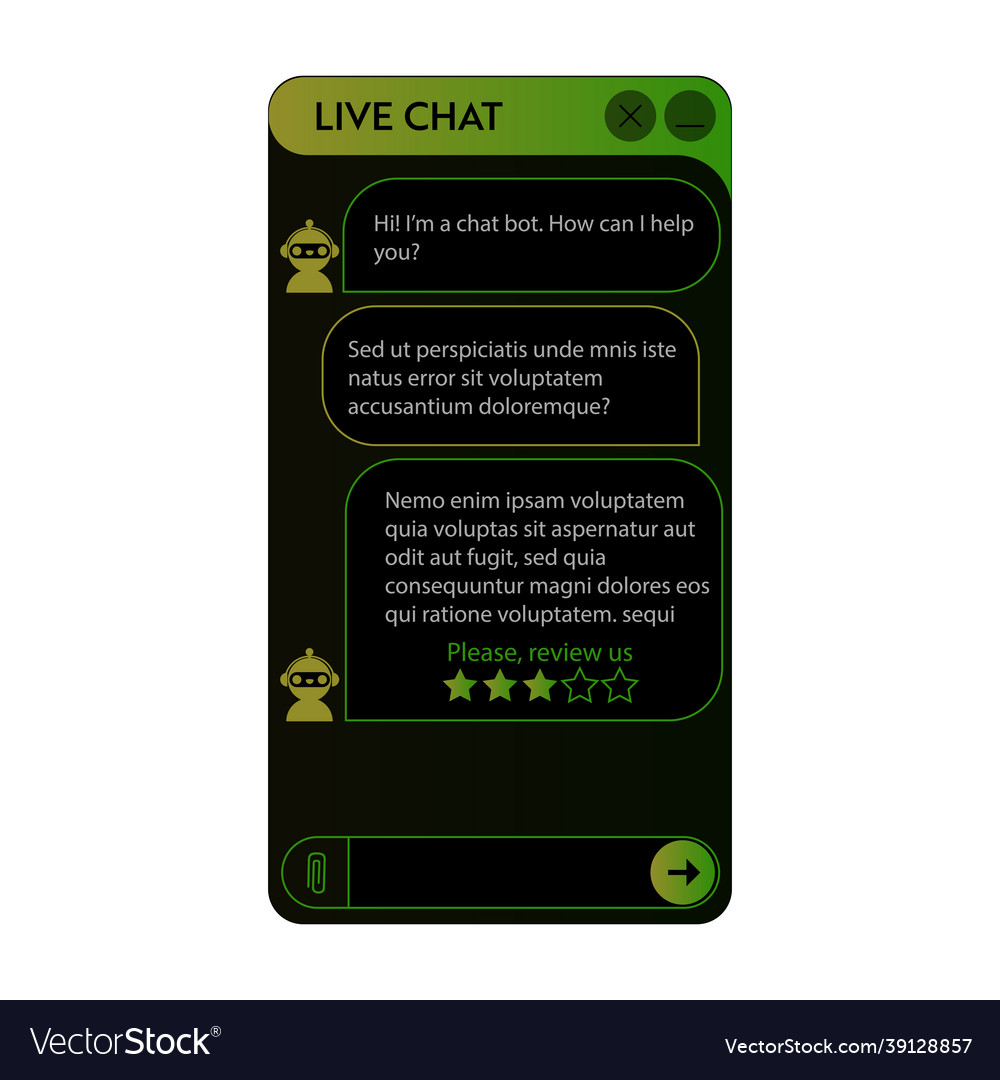 Chatbot window dark mode vector image Chatbot window dark mode