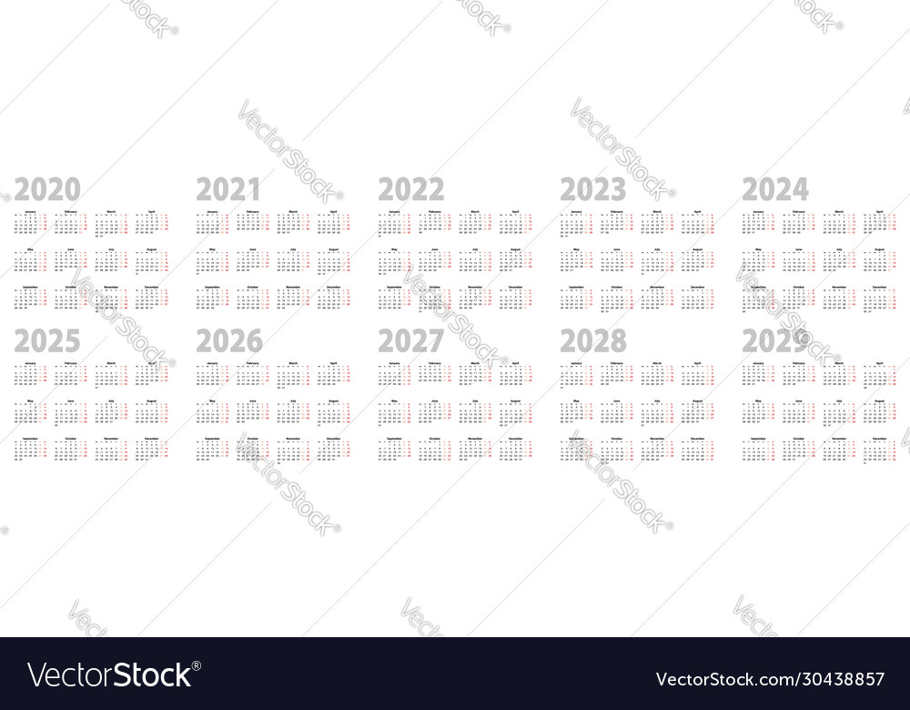 Clean Calendar Set - 2020-2029