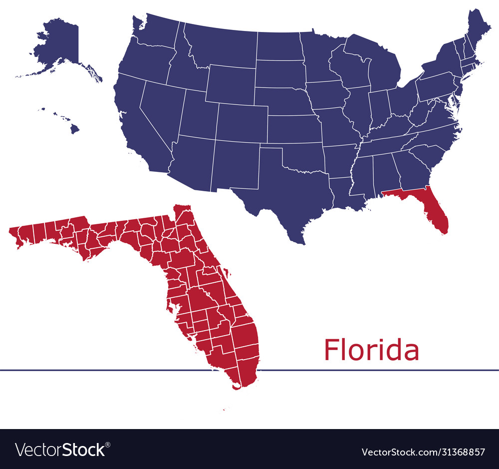 Florida On The Us Map Florida Map Counties With Usa Map Royalty Free Vector Image