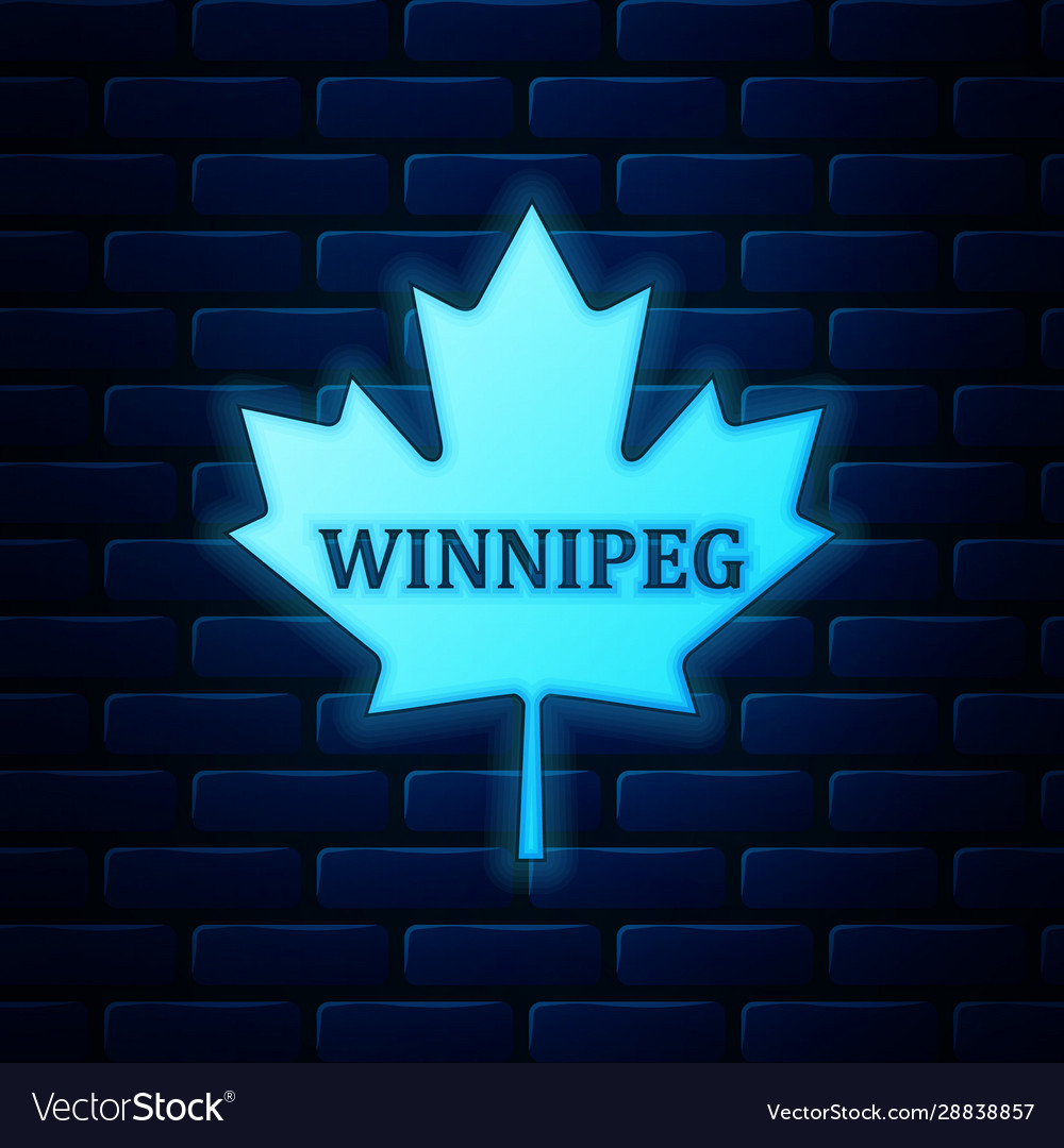 Glowing neon canadian maple leaf with city name