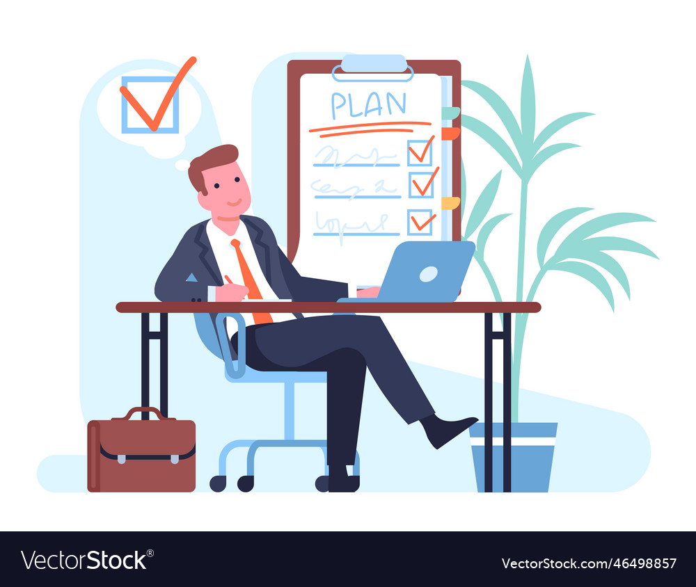 Man plans his to do list by making notes vector image Man plans his to do list by making notes