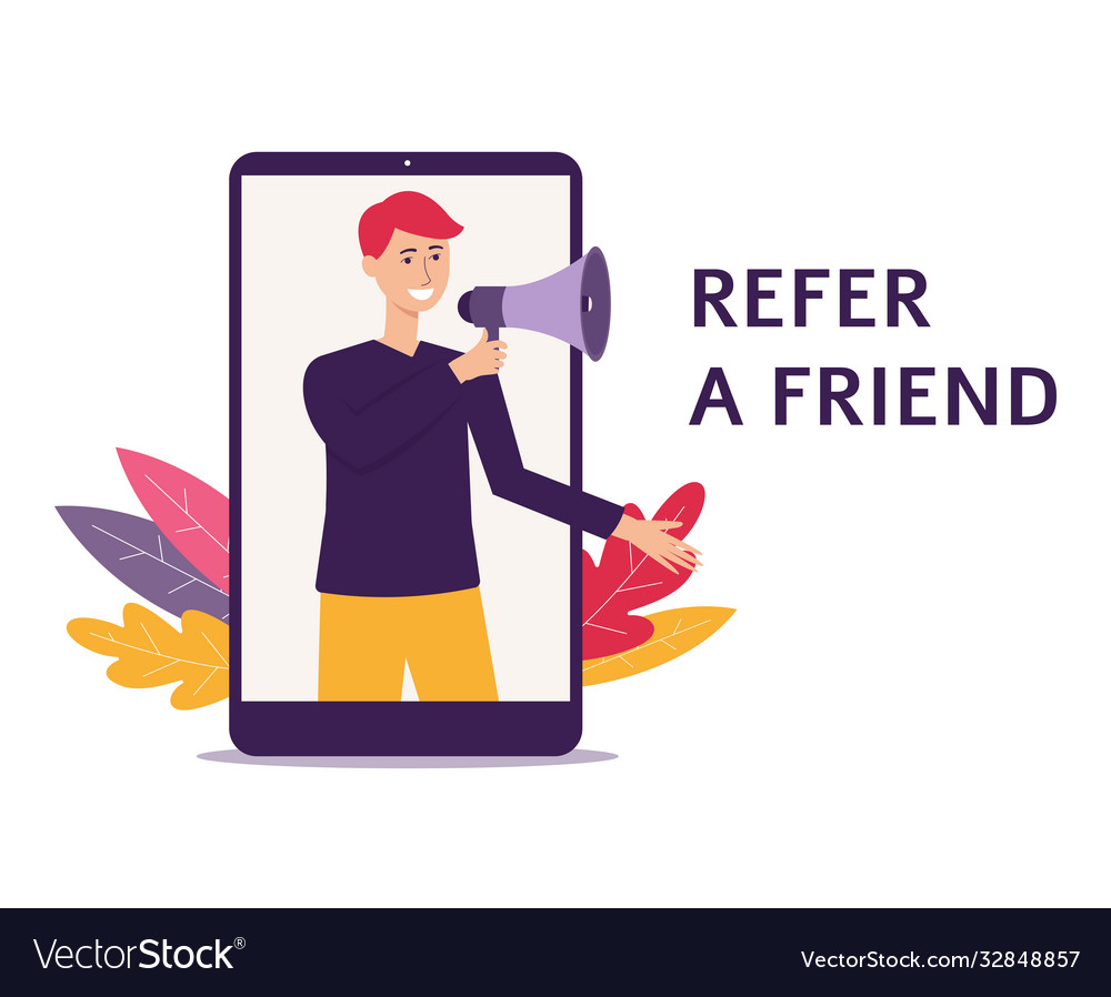 Man with a loudspeaker recommendation to refer vector image Man with a loudspeaker recommendation to refer
