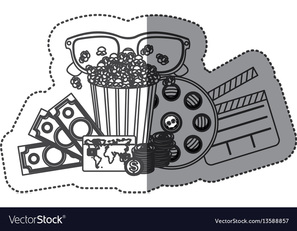 Monochrome contour sticker with popcorn cup