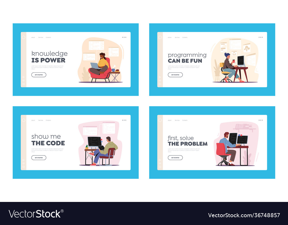 Programmers working landing page template set vector image Programmers working landing page template set