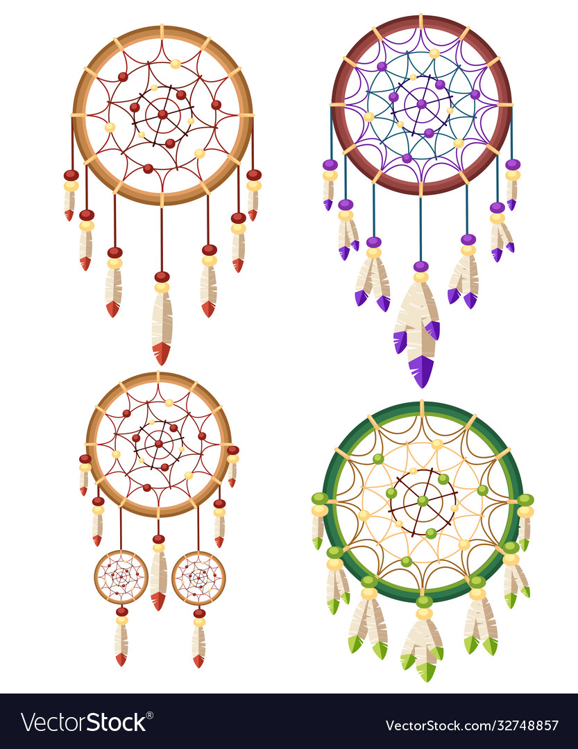 Set four dreamcatcher boho native american