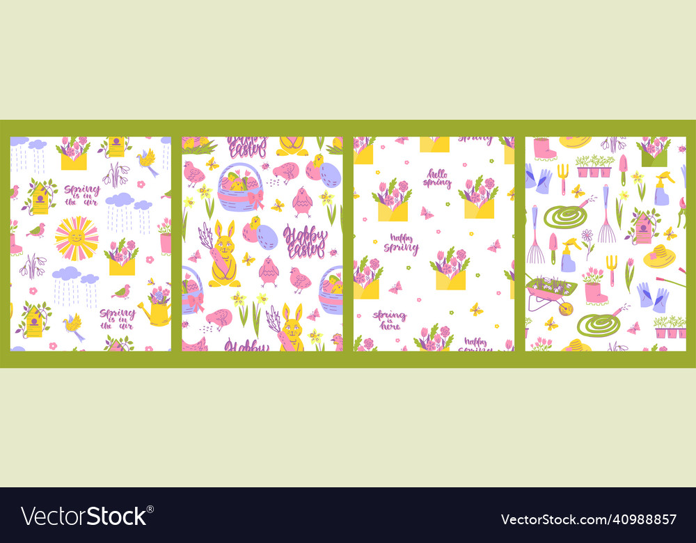 Set of spring easter seamless patterns suitable Vector Image Set of spring easter seamless patterns suitable