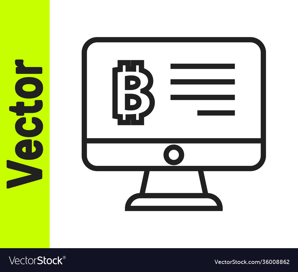 Black line mining bitcoin from monitor icon vector image Black line mining bitcoin from monitor icon