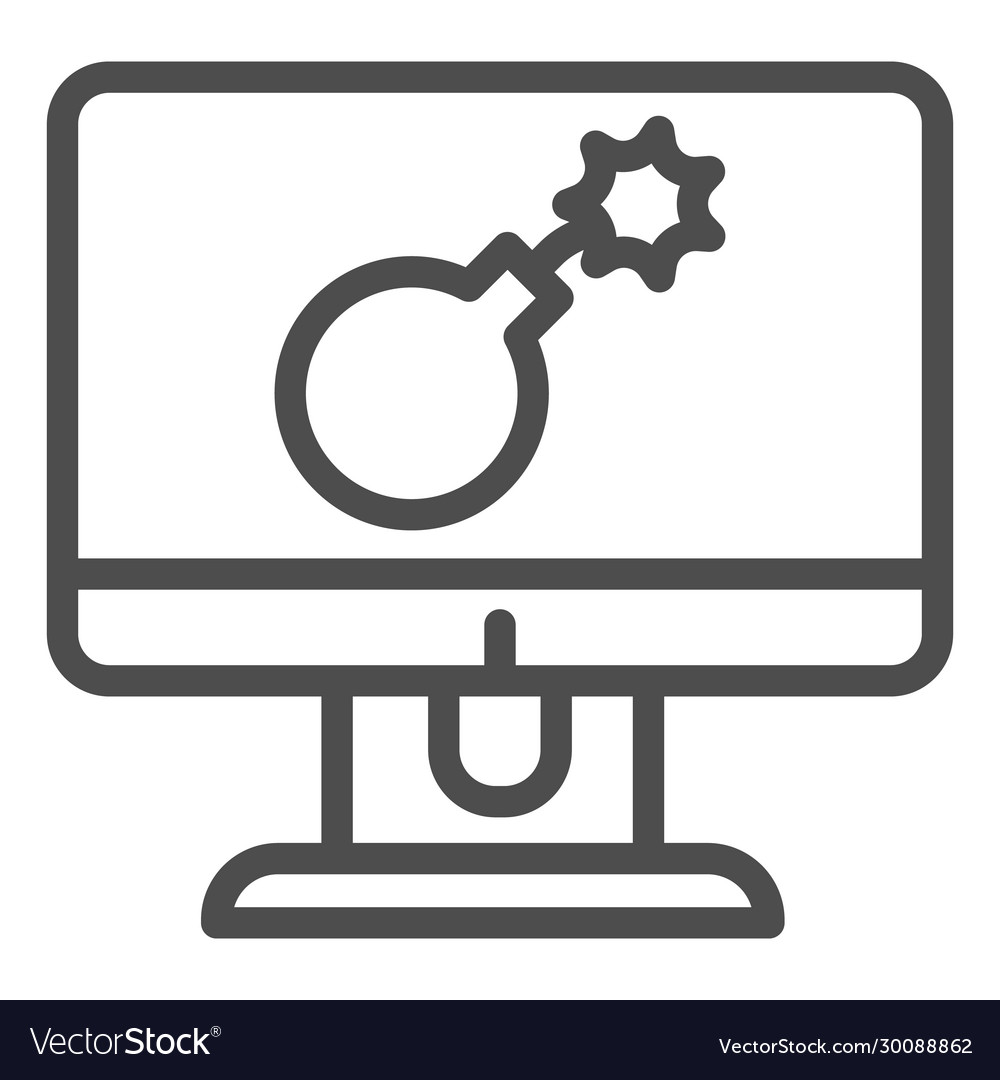 Bomb on monitor line icon hacked computer Vector Image Bomb on monitor line icon hacked computer