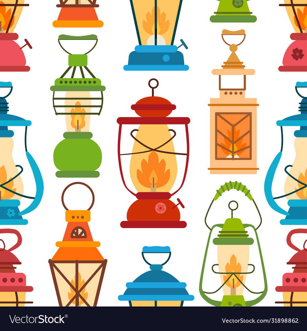 Camping lantern pattern in flat style Royalty Free Vector