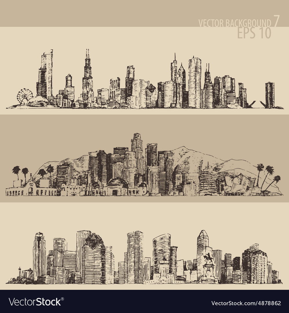 Chicago los angeles houston big city engraved Vector Image