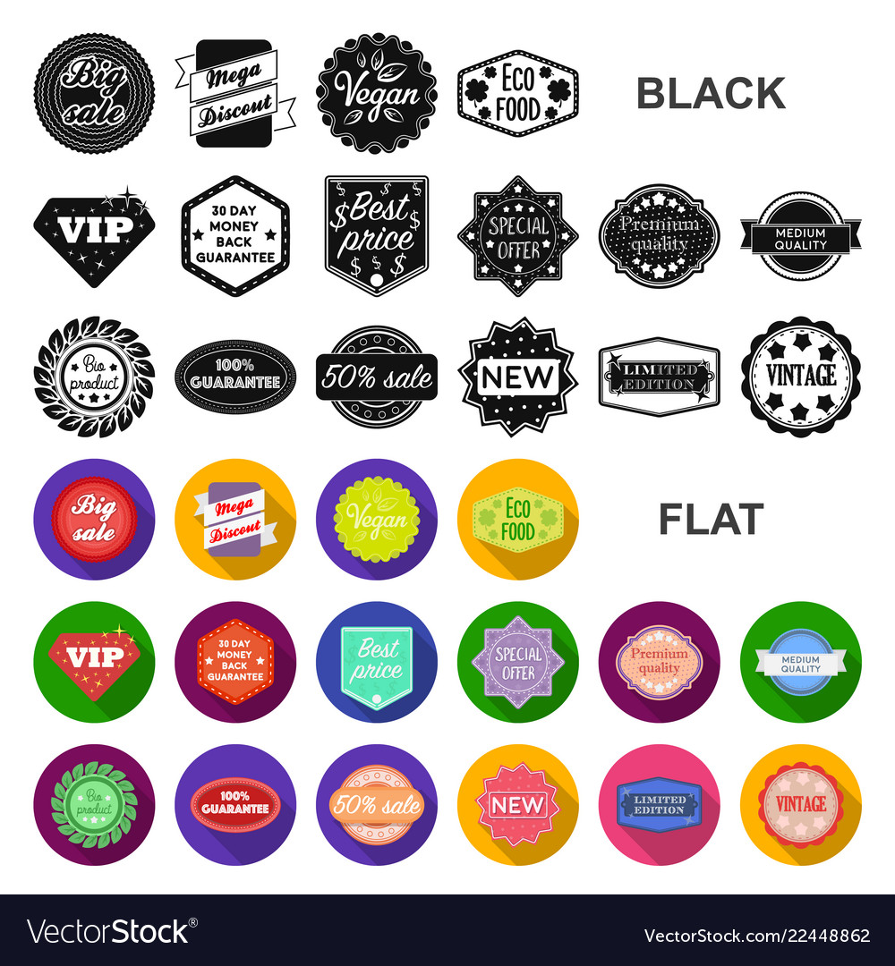 Different label flat icons in set collection Vector Image Different label flat icons in set collection