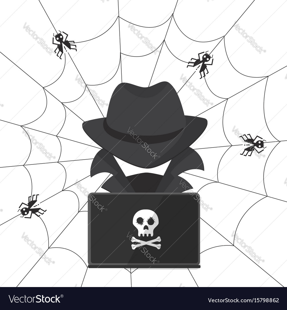 Hacker with Laptop and Bugs