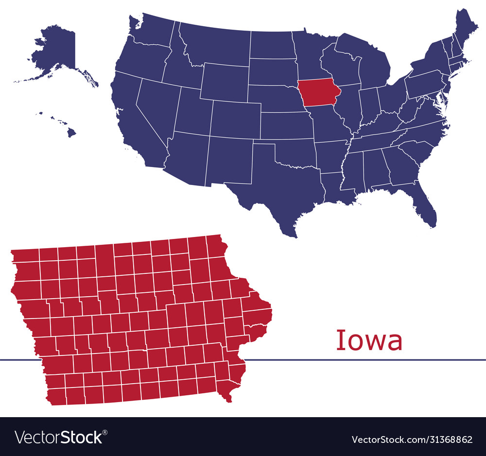 Iowa Map Counties With Usa Royalty Free Vector Image Iowa Map Counties With Usa Vector 31368862