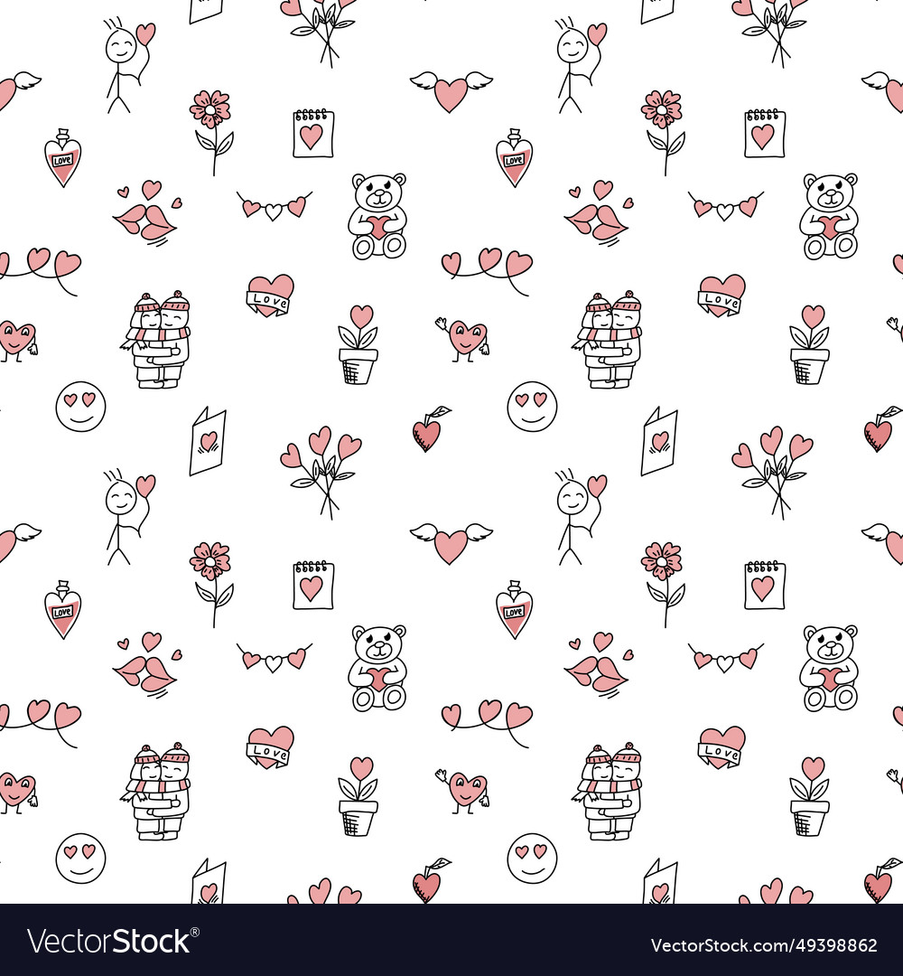 Romantic doodle pattern for valentines day