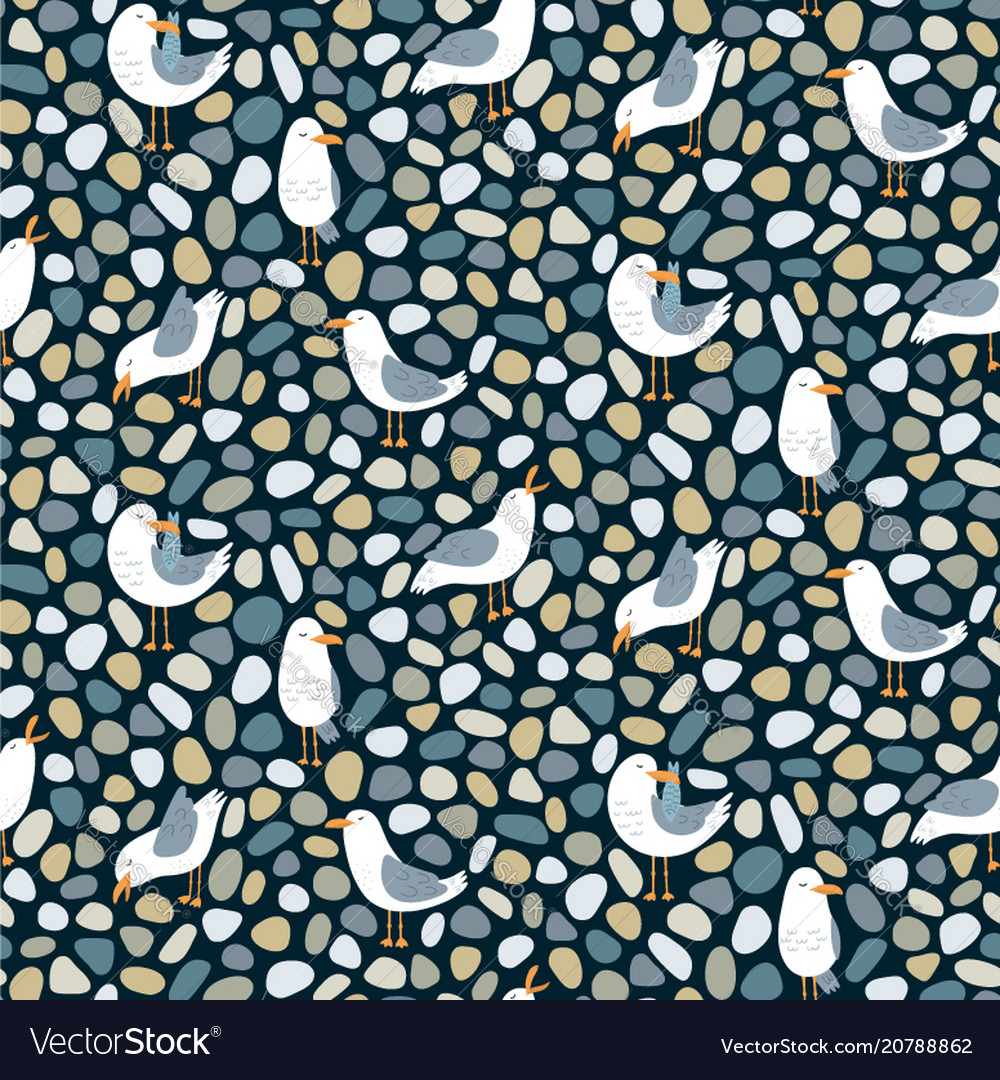 Seamless pattern with cute cartoon seagulls vector image Seamless pattern with cute cartoon seagulls