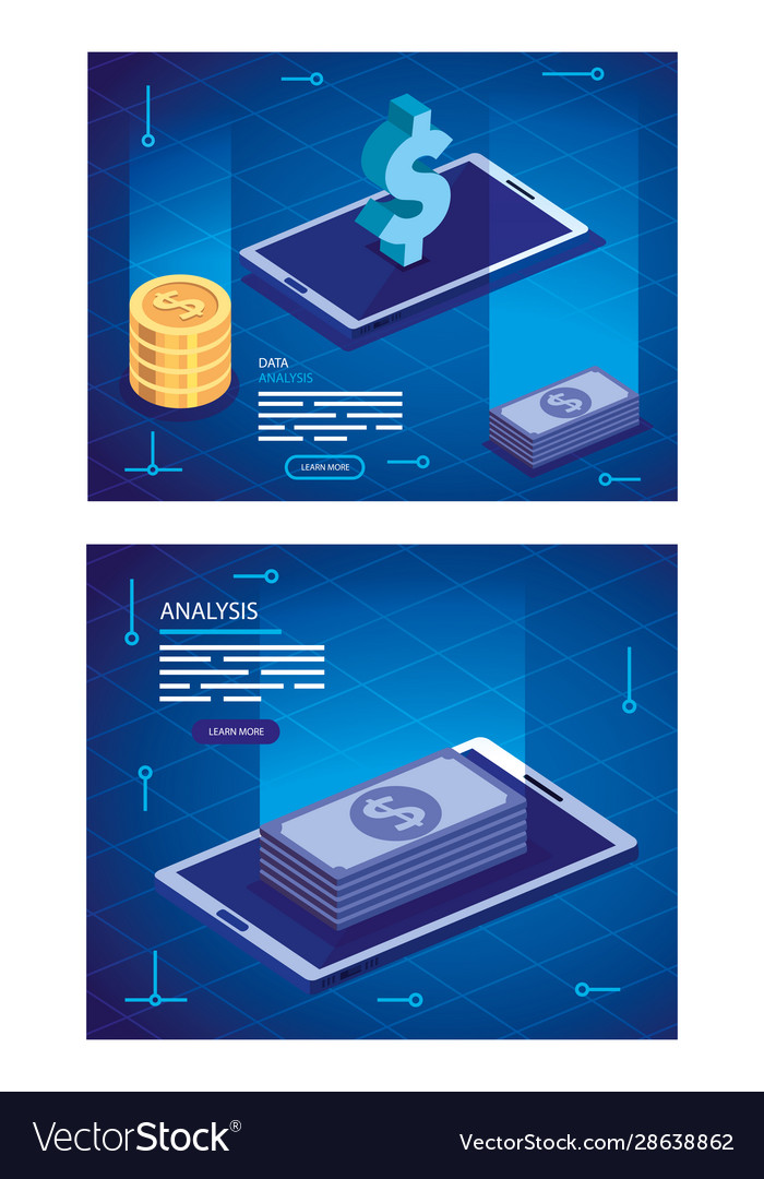 Set analysis data poster with business icons