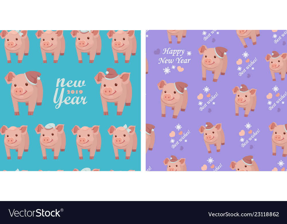 Set collection seamless patterns with pigs