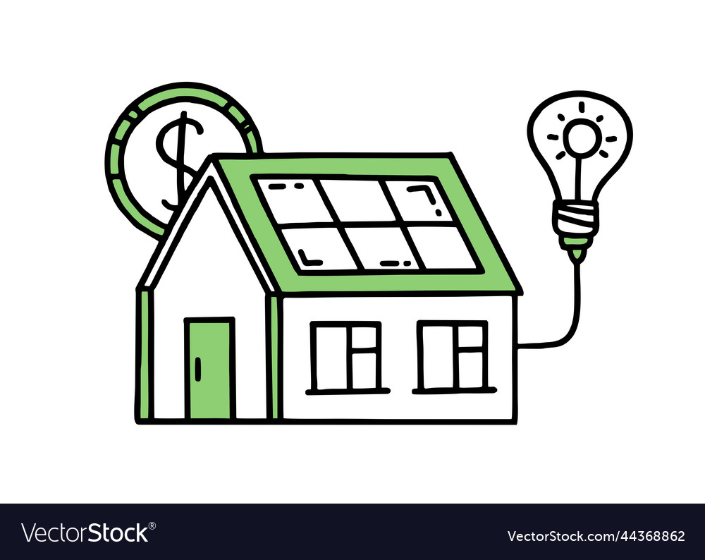 Solar panels on the roof of house green vector image Solar panels on the roof of house green