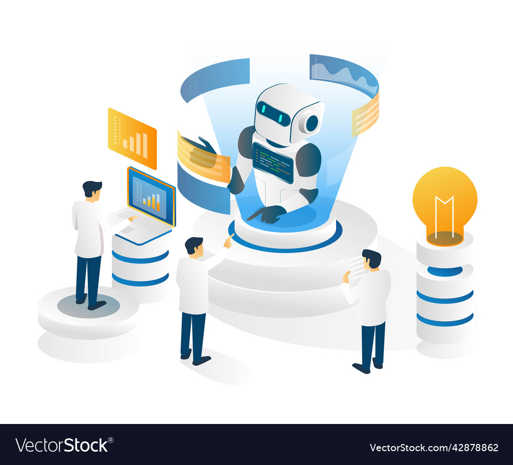 Team is building a smart robot Vector Image Team is building a smart robot