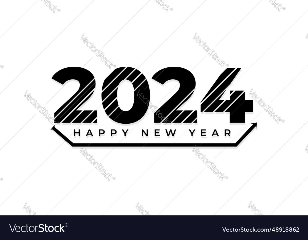 Trendy 2024 happy new year black text design Vector Image