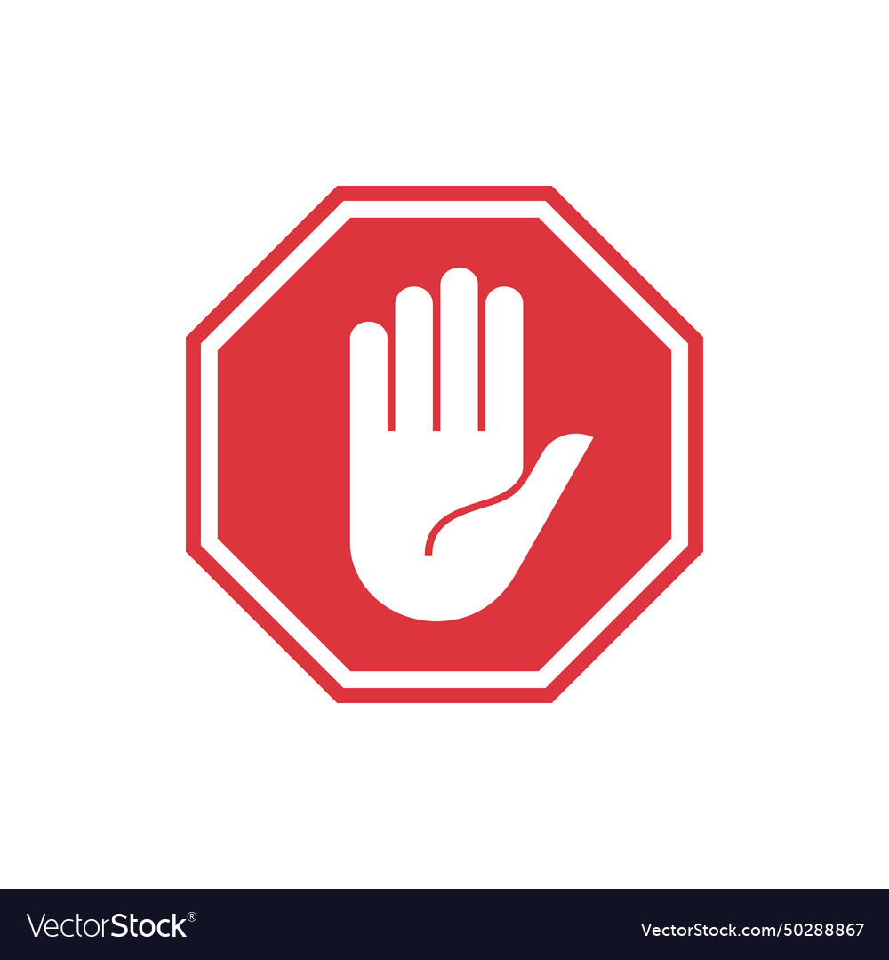 A red stop sign with hand Royalty Free Vector Image