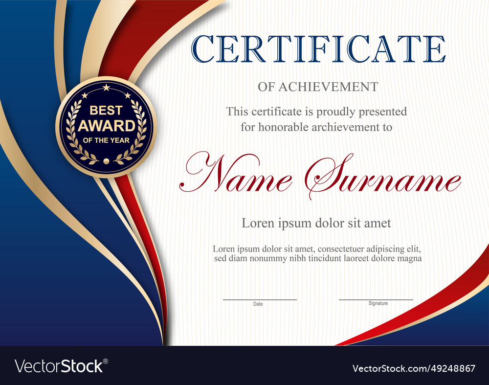 Blue and gold certificate template Royalty Free Vector Image