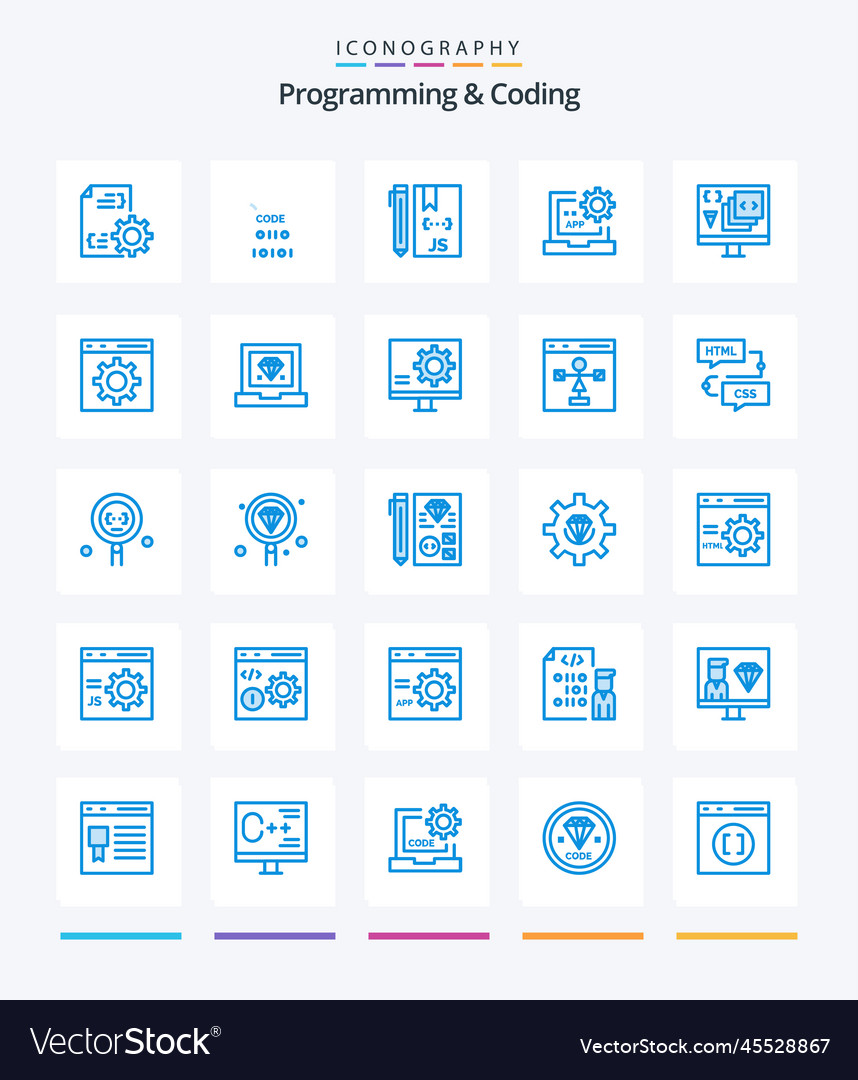 Creative programming and coding 25 blue icon pack