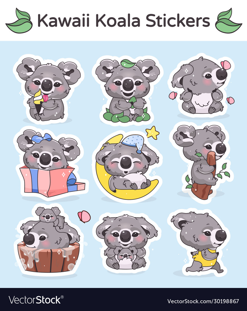 Cute koala mobile app kawaii cartoon characters