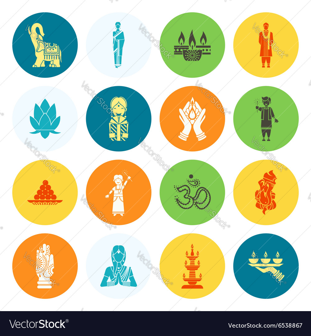 Diwali indian festival icons Royalty Free Vector Image