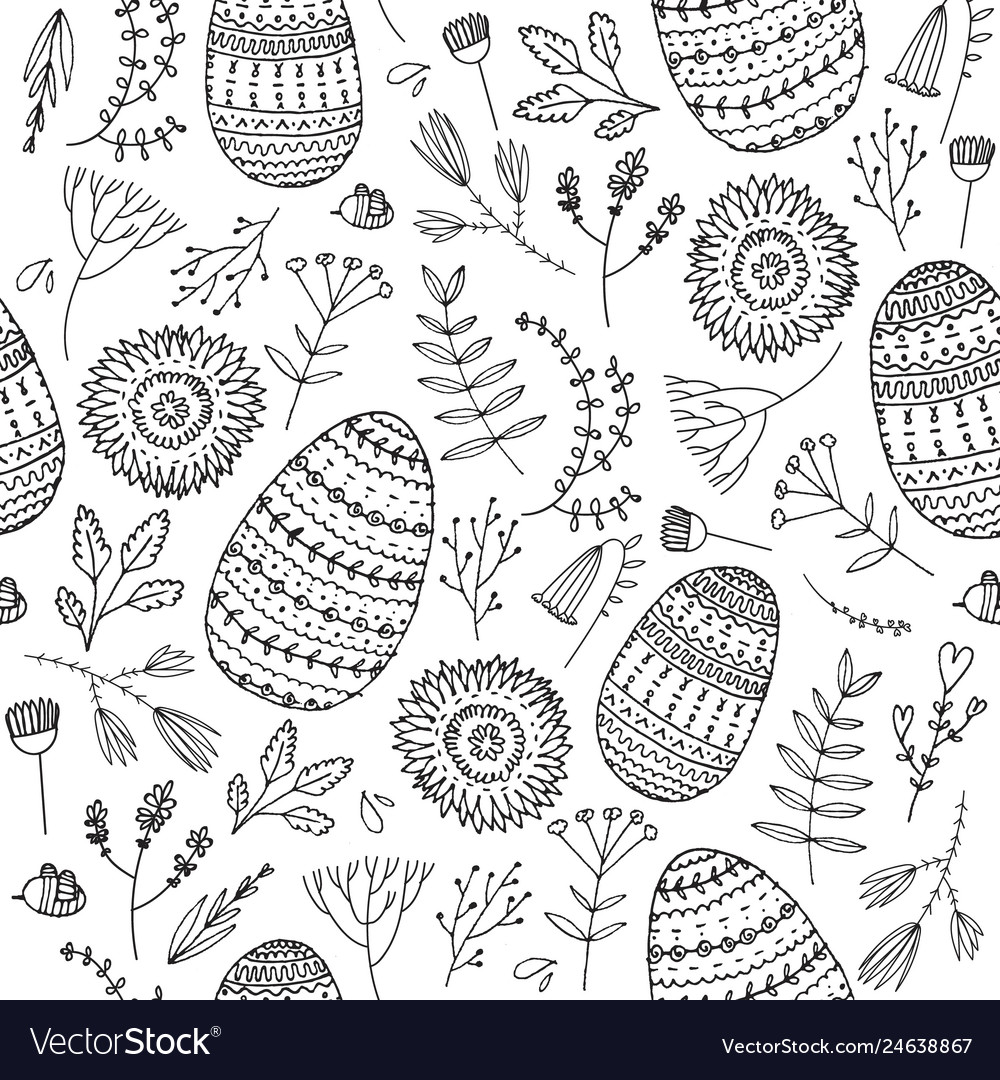 Easter seamless doodle pattern hand drawn vector image Easter seamless doodle pattern hand drawn