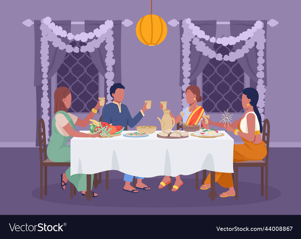 Festive dinner on diwali flat color