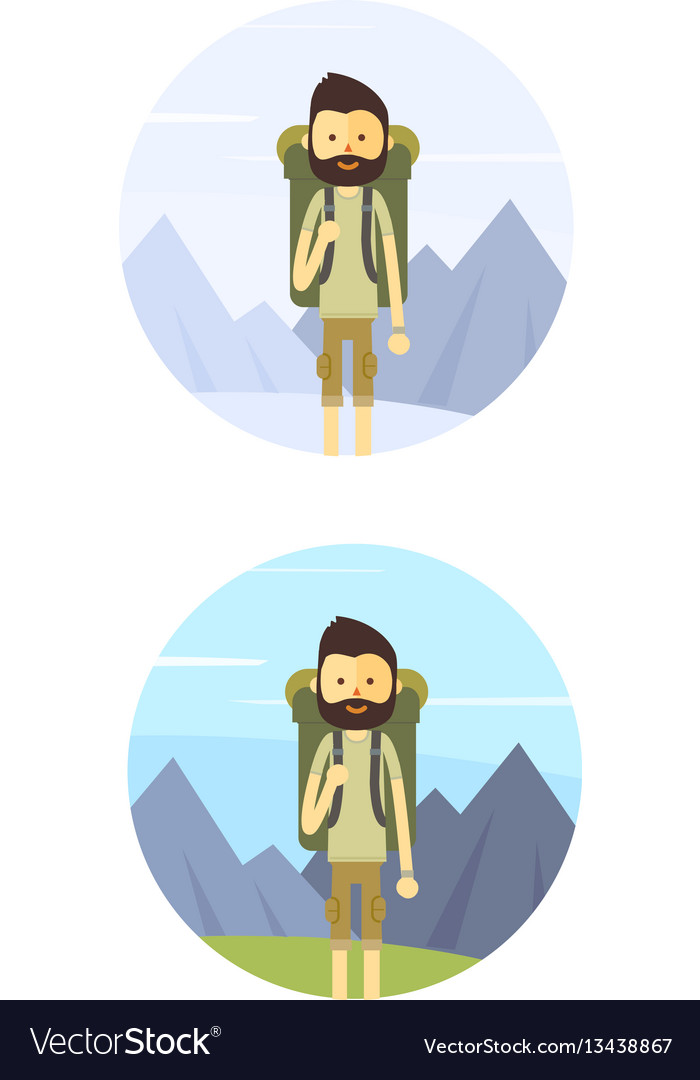 Flat cartoon hiking man