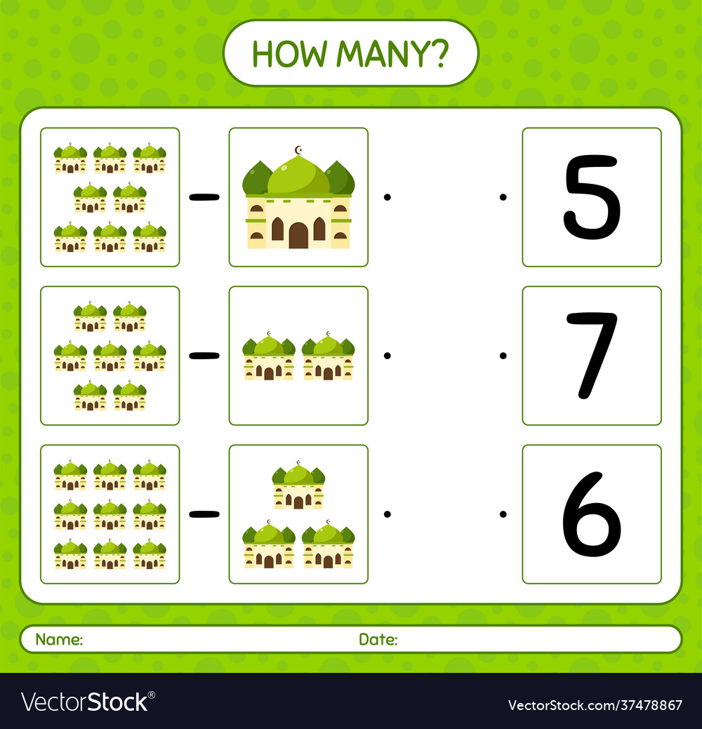 How many counting game with mosque worksheet vector image How many counting game with mosque worksheet