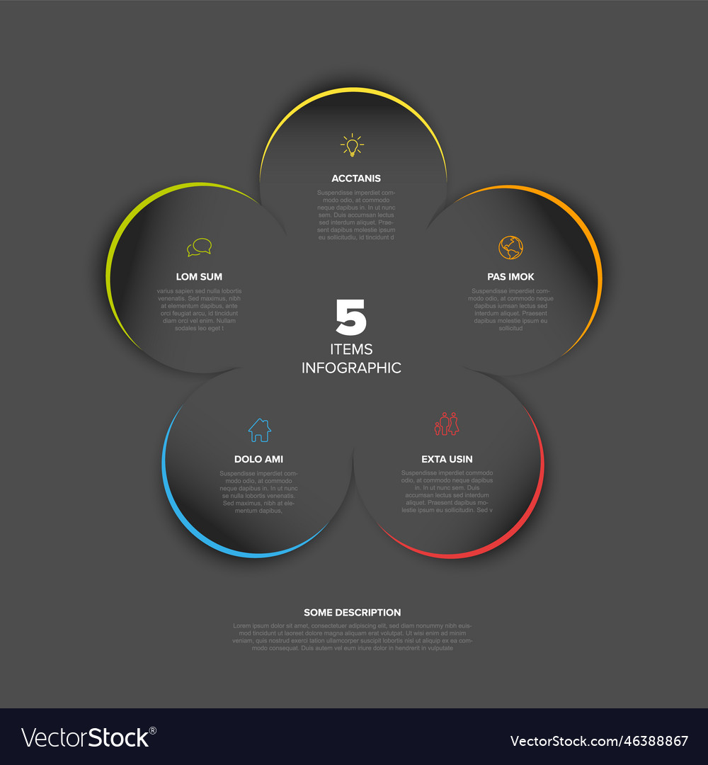 Minimalistic dark five steps items elements vector image Minimalistic dark five steps items elements