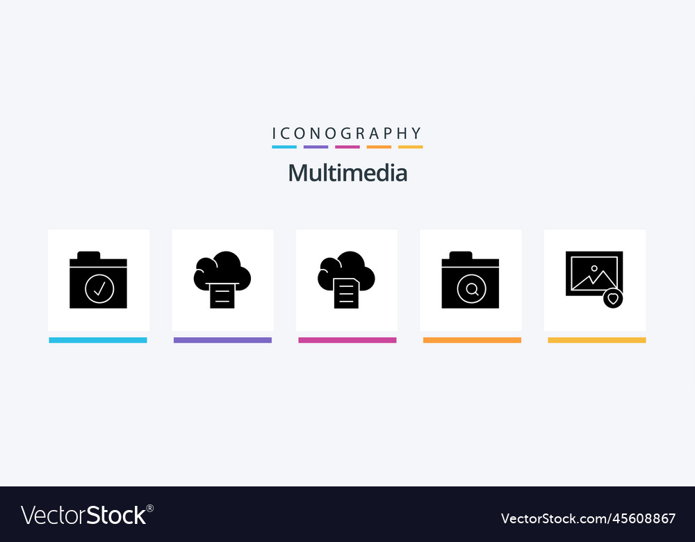 Multimedia glyph 5 icon pack including document