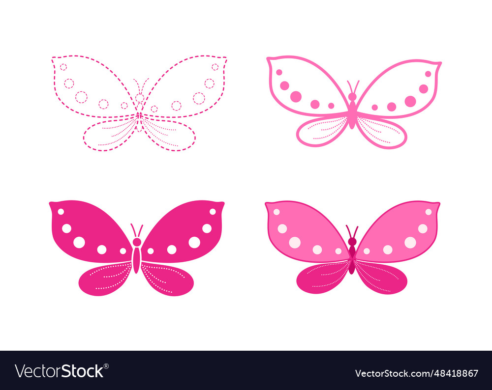 Set of beautiful pink butterflies for decoration