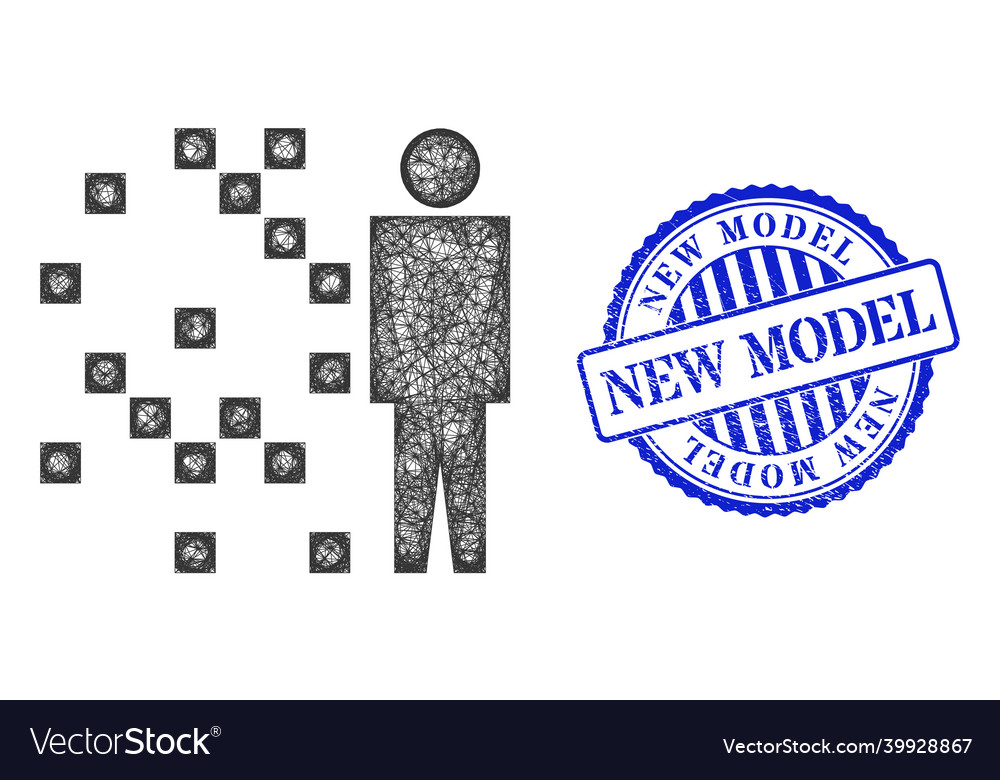 Textured new model badge and net digital man vector image Textured new model badge and net digital man
